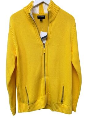 Lands' End Zip Front Sweater Size XL (18-20)Yellow Cotton Knit NWT